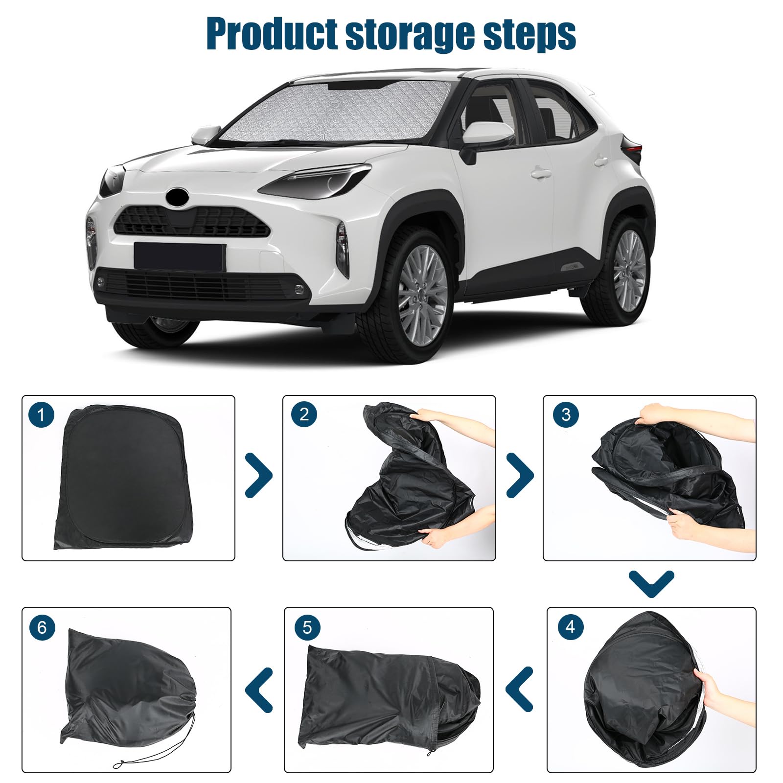 Osłona przeciwsłoneczna na przednią szybę, kompatybilna z Toyota Yaris Cross 2020-2025, ochrona przed słońcem, ochrona przed słońcem, ochrona przed promieniowaniem UV, odblaskowa ochrona przed kurzem