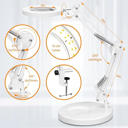 Miniatura 5 de KIRKAS Lupa de Aumento 10X con Luz y Soporte, Lámpara de Aumento LED Regulable Sin Escalones 2 en 1 con Abrazadera, 3 Modos de Color Lente Lupa