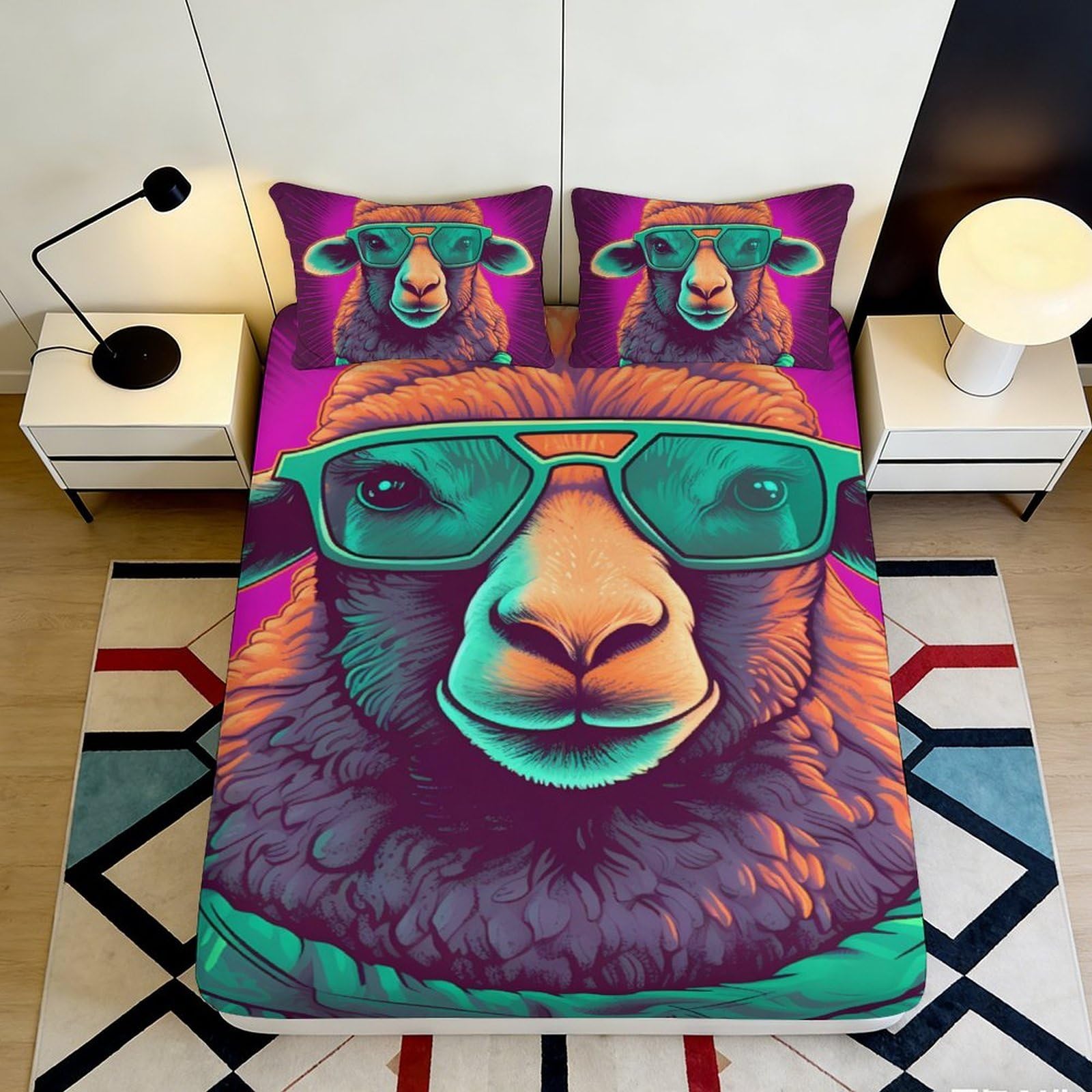 3D Printed Neon Dinosaur Fitted Sheet Microfiber Soft Anti-Slip Jungle Graffiti Mattress Cover for Bedroom Dorm Decor 120x200cm 160x200x25cm