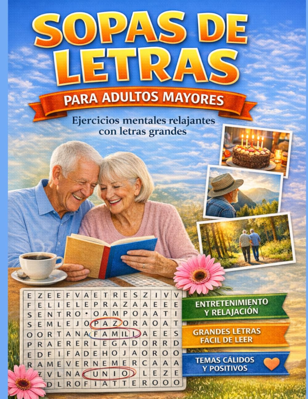 Sopas de Letras para Adultos Mayores:: Ejercicios Mentales Relajantes con Letras Grandes, Palabras Cotidianas y Temas de la Vida Diaria para Mantener la Mente Activa y brillante