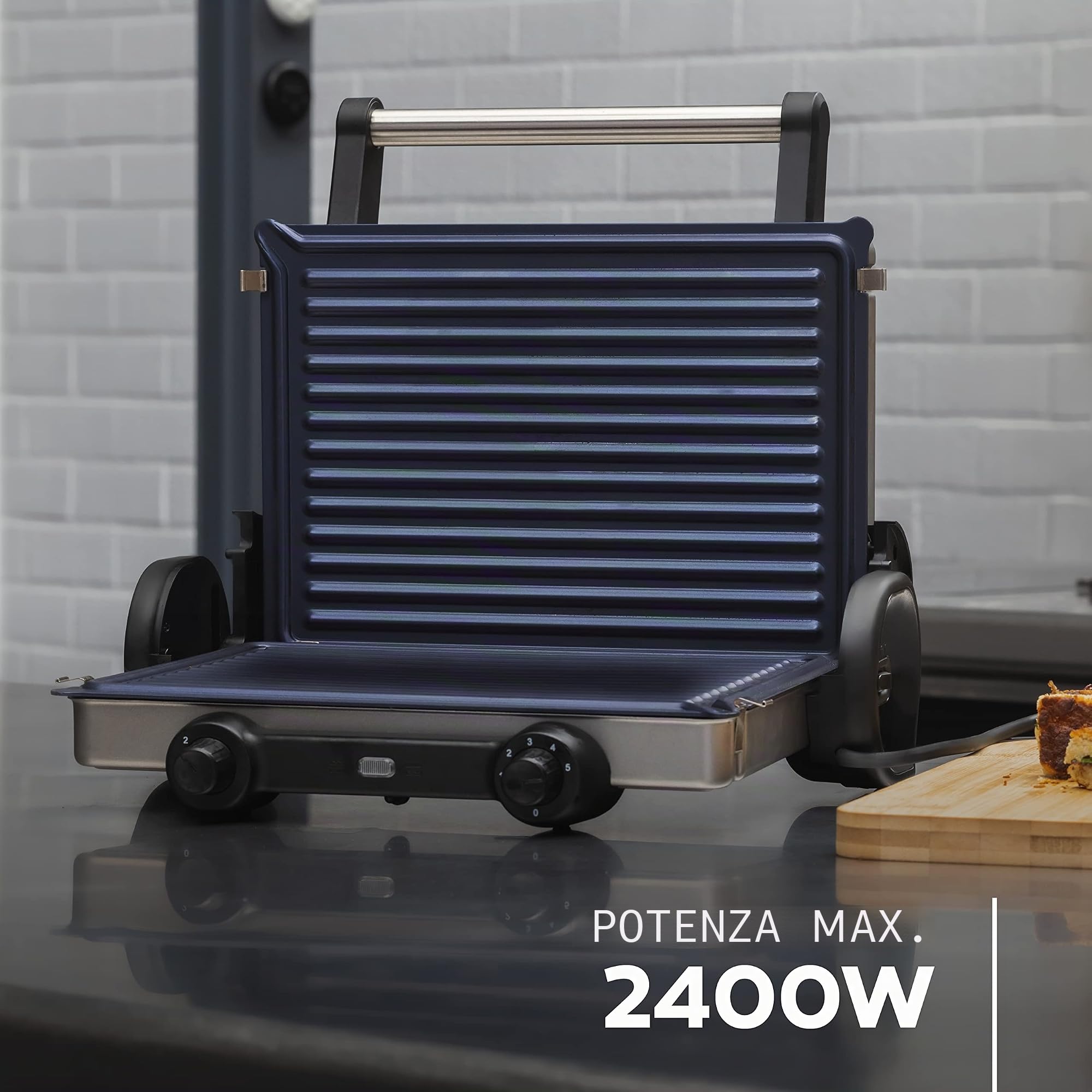 MasterPro Foodies – Griglia a contatto per sandwich, 2 piastre rimovibili, griglia da tavolo pieghevole a 180° e verticale, 2100 W, 33x40x13 cm