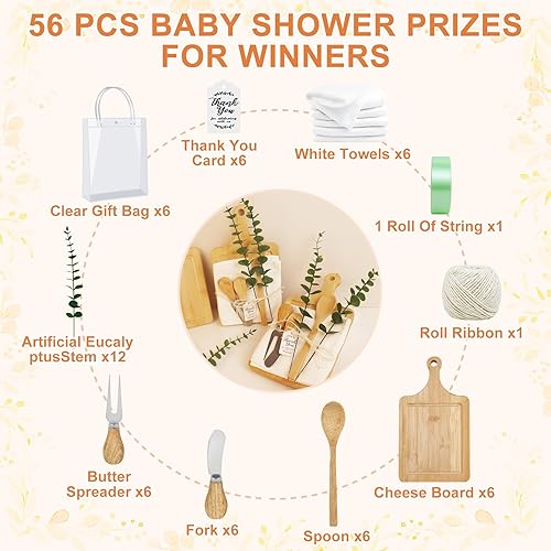 Miniatura 3 de 56 premios de baby shower para adultos ganadores del juego, 6 juegos de premios de despedida de soltera para invitados, incluye tabla de queso de