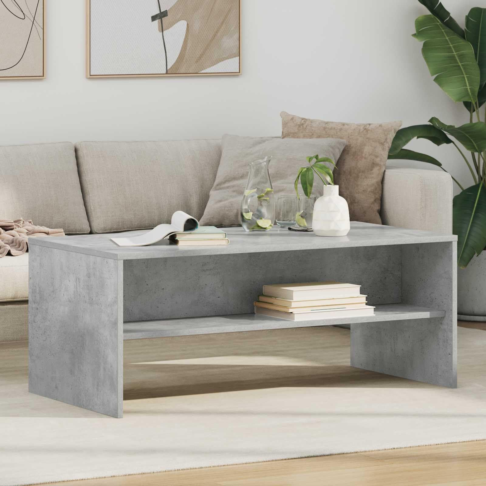 Stolik kawowy betonowy, szary, 100 x 50 x 40 cm, materiał drewnopochodny z miejscem do przechowywania i regałem, nowoczesny stolik pomocniczy do salonu, salonu, biura, wysuwany, składany