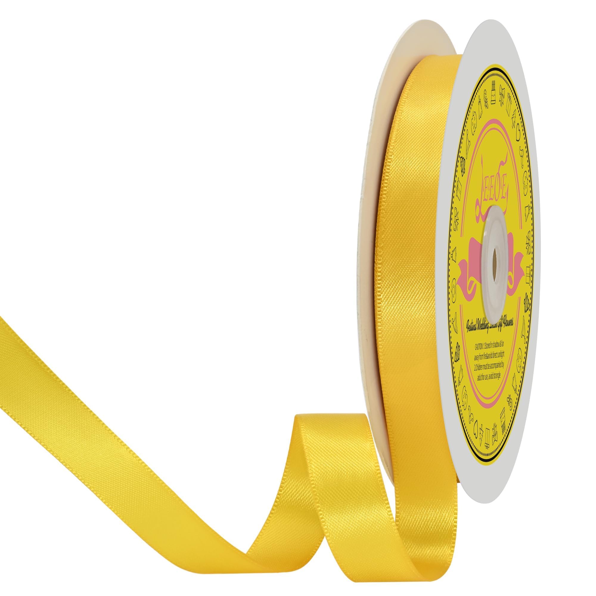 Double Face Yellow Satin Ribbon 5/8 inch X 50 Yards Polyester Maize Yellow Ribbon for Gift Wrapping Very Suitable for Weddings Party Hair Bow Invitation Decorations and More