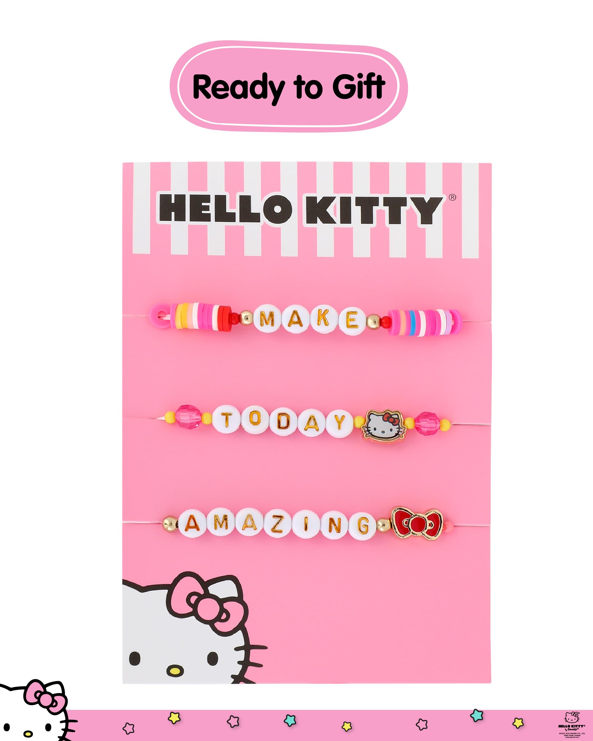 SALLY ROSE Hello Kitty Bracelet Make Today Amazing 3-Piece Set Official License, Fashion Jewelry Beaded Sanrio Bracelets Set of 3