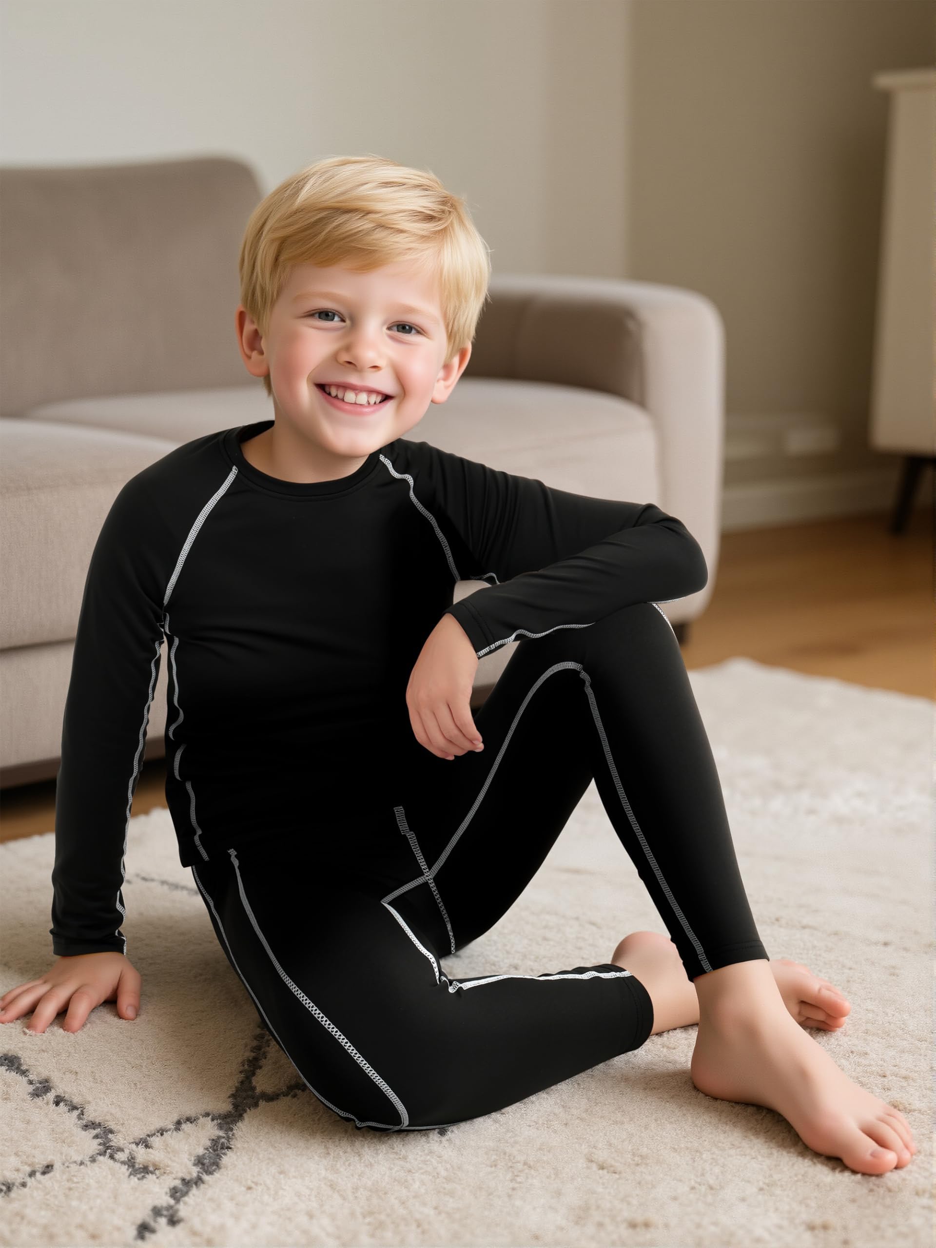 Ruisita Sous-vêtements thermiques de ski pour enfants - Sous-vêtements fonctionnels de sport - Pour garçons et filles - Respirants - Sous-vêtements thermiques - Sous-vêtements d'hiver - Pantalon