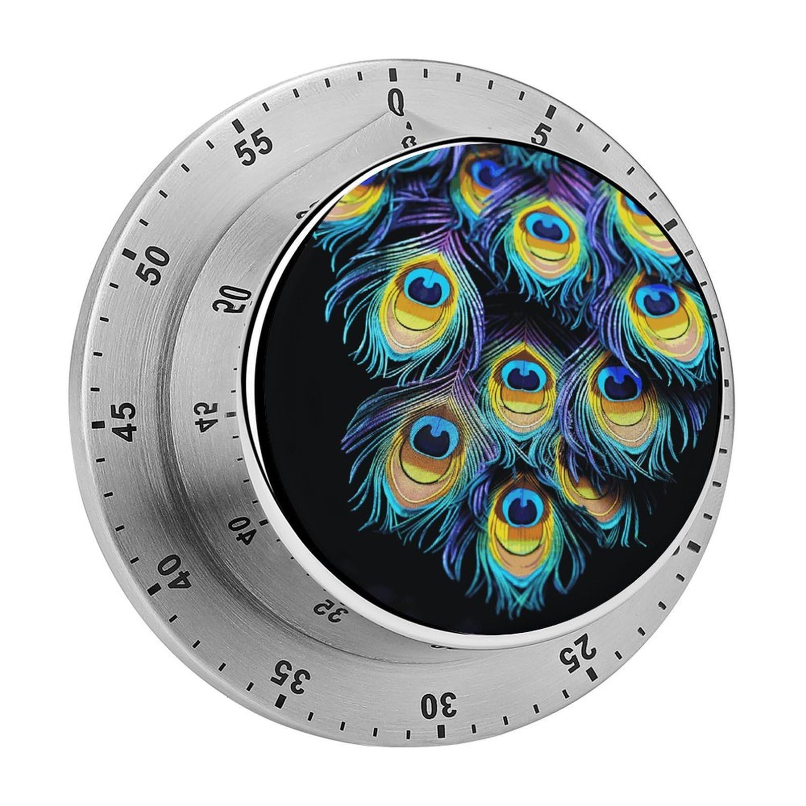 A Bunch of Peacock Feathers Visual Timer with Loud Alarm 60-Minute Kitchen Timers Exquisite Stainless Steel Body - Mechanical Desk Timer Countdown Clock for Cooking Chef Clock