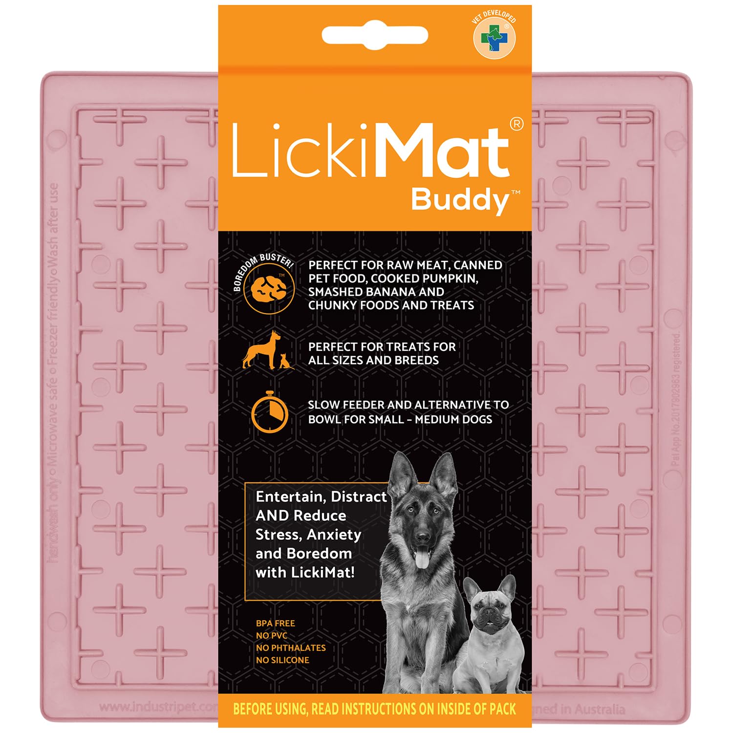 LickiMat Classic Pastel Colours Buddy, Dog Feeding Mat for Boredom & Anxiety Relief, Ideal for Food, Yoghurt or Peanut Butter, Lick Mats, Fun Alternative to Slow Feeder Bowl, Guava