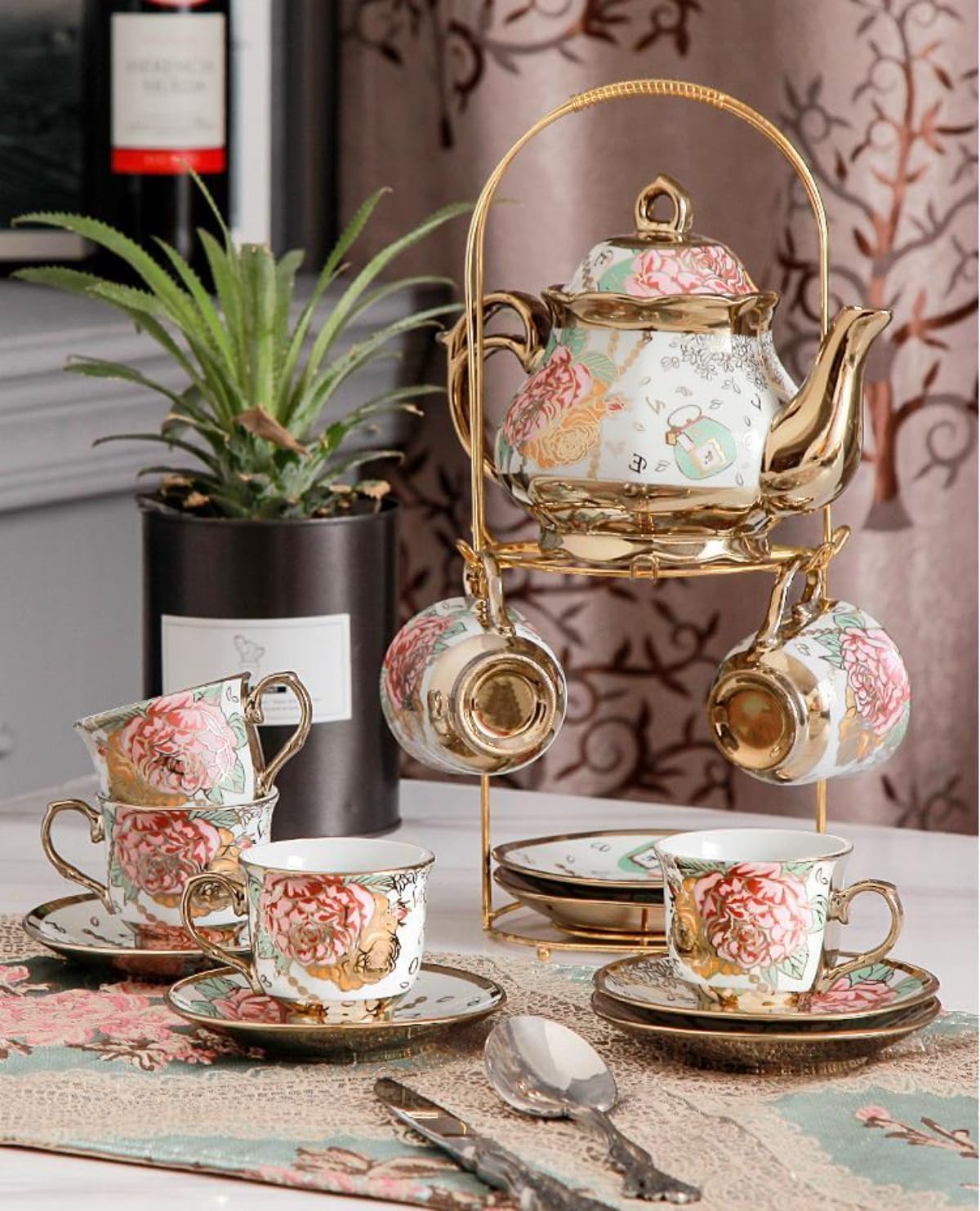 Tirczil セラミック製 ティーセット コーヒーセット 英国風スタイル アフタヌーンティー用 耐熱 保温機能付き ギフトにも適し