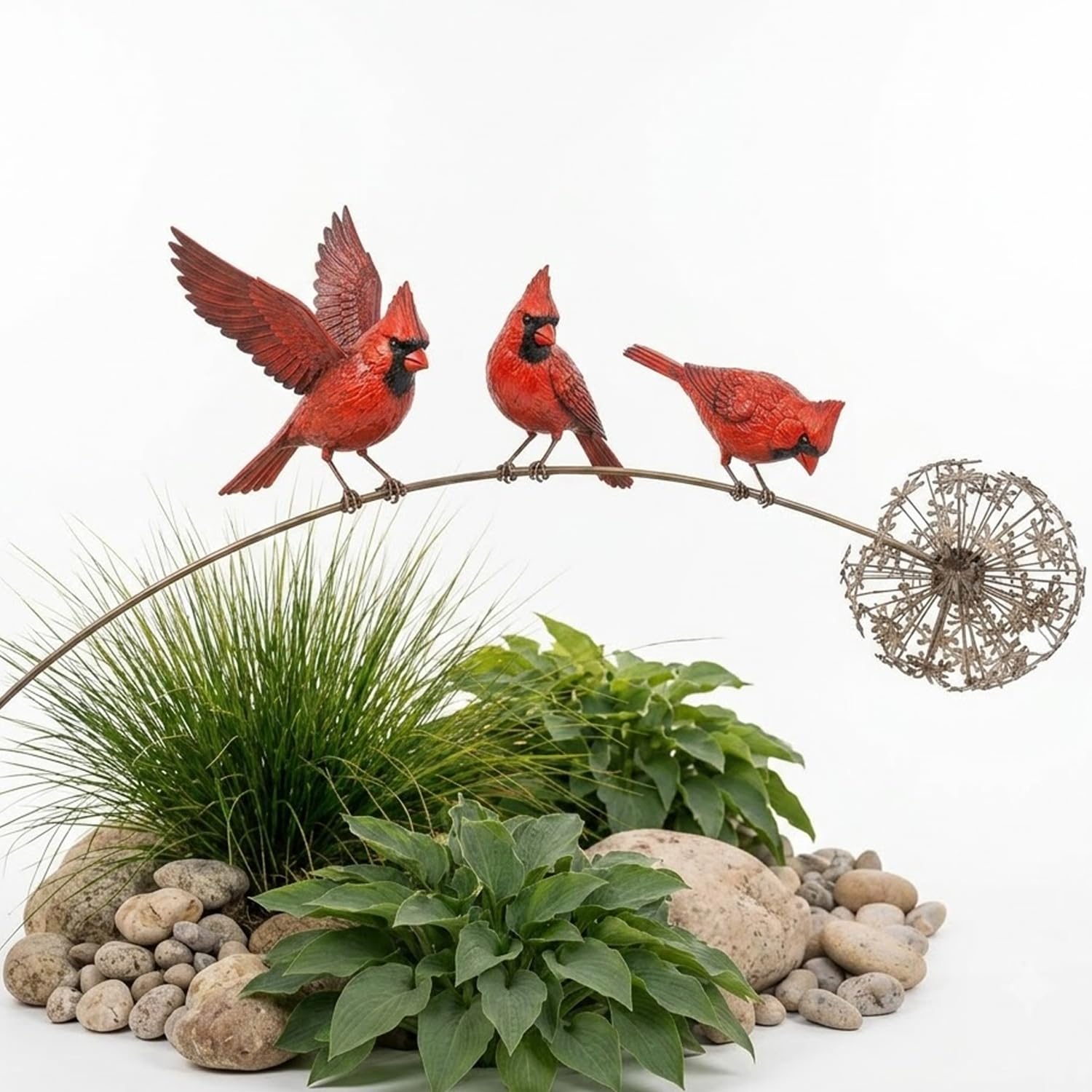 UIRPK Robin Garden Stake,Rustic Robin Bird Yard Art Decorations with Dandelion Accent, Metal Robins Bird Garden Sculpture (B)