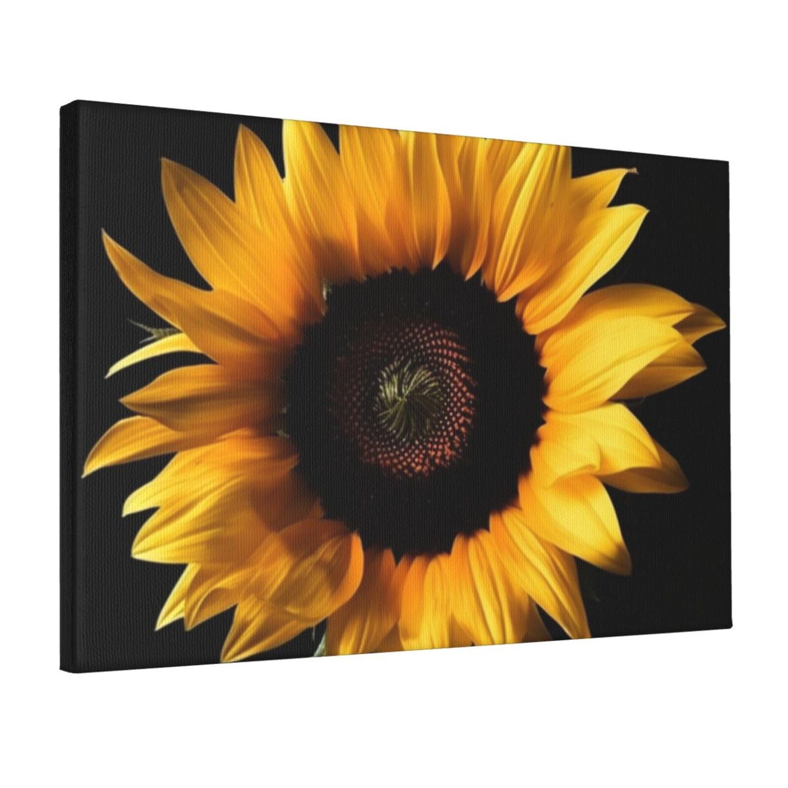 Fodpand Sunflower On Black Background Unframed Canvas Wall Art,Modern Posters Print Wall Decor Canvas Oil Painting For Bedroom Living Room Bathroom Wall Hanging Artwork Ready To Hang 12"X18"