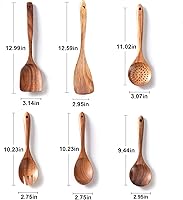 Vista 7 de GUDAMAYE - Juego de utensilios de cocina de madera, 6 cucharas de madera para cocinar, utensilios de cocina de madera, cucharas de madera de teca