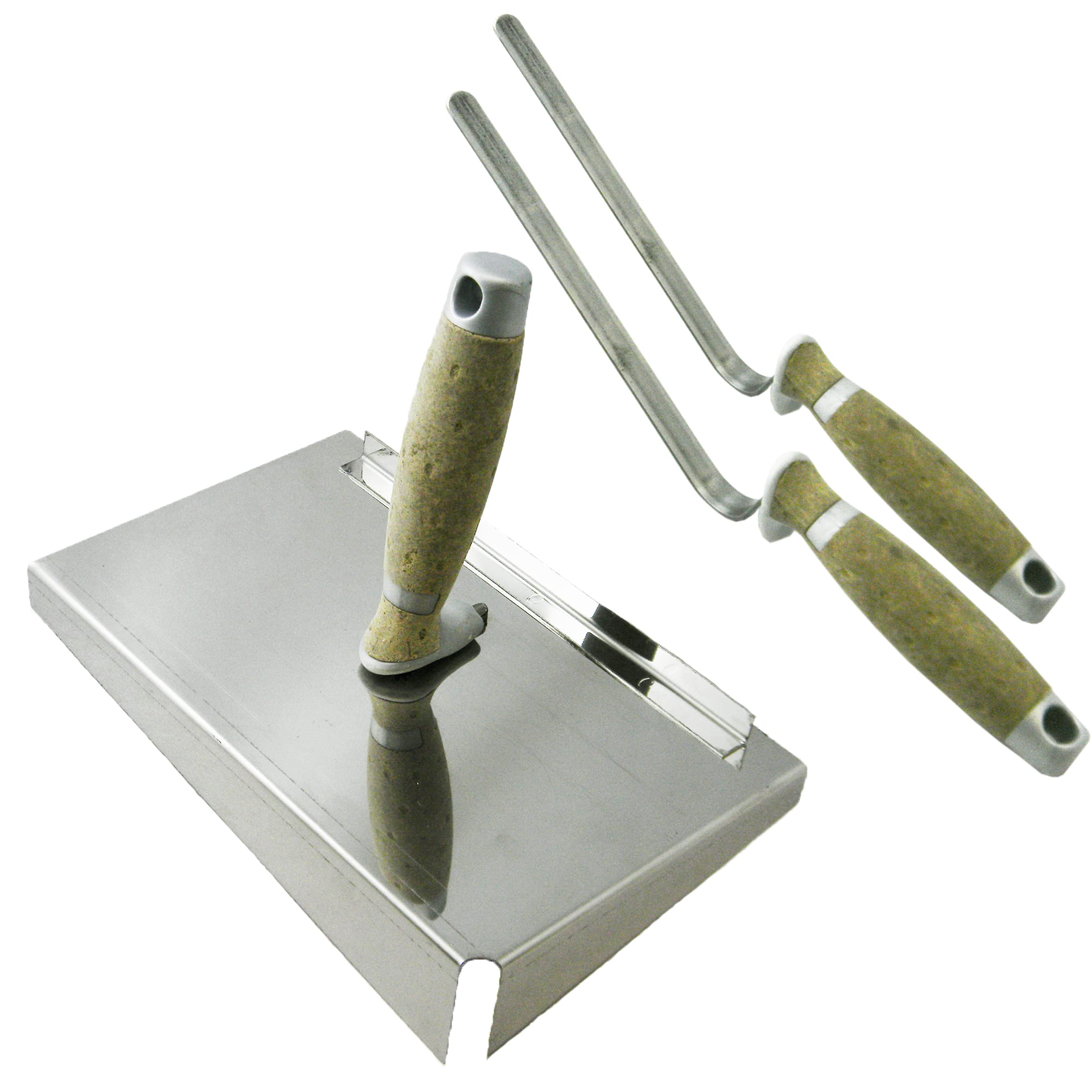 Fugblech Edelstahl, Profi Ledergriff Premium, 245 x 155mm x 50mm Verfugungsblech + Fugenkelle 10 mm, 12mm, SET CT04
