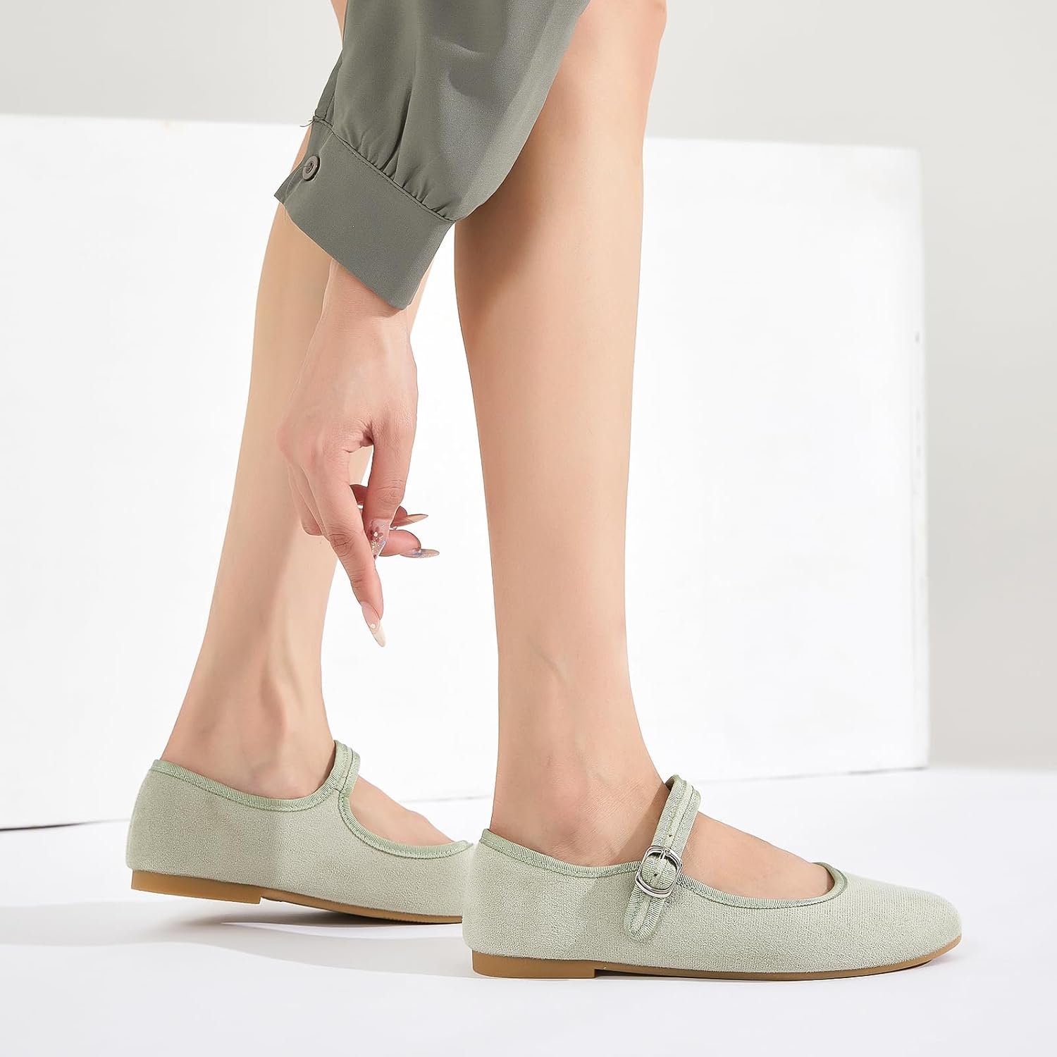 BABUDOG Womens Mary Jane Flats with Strap,Faux Suede Black Flats Shoes,Flats Shoes Women Dressy Comfortable - Image 3