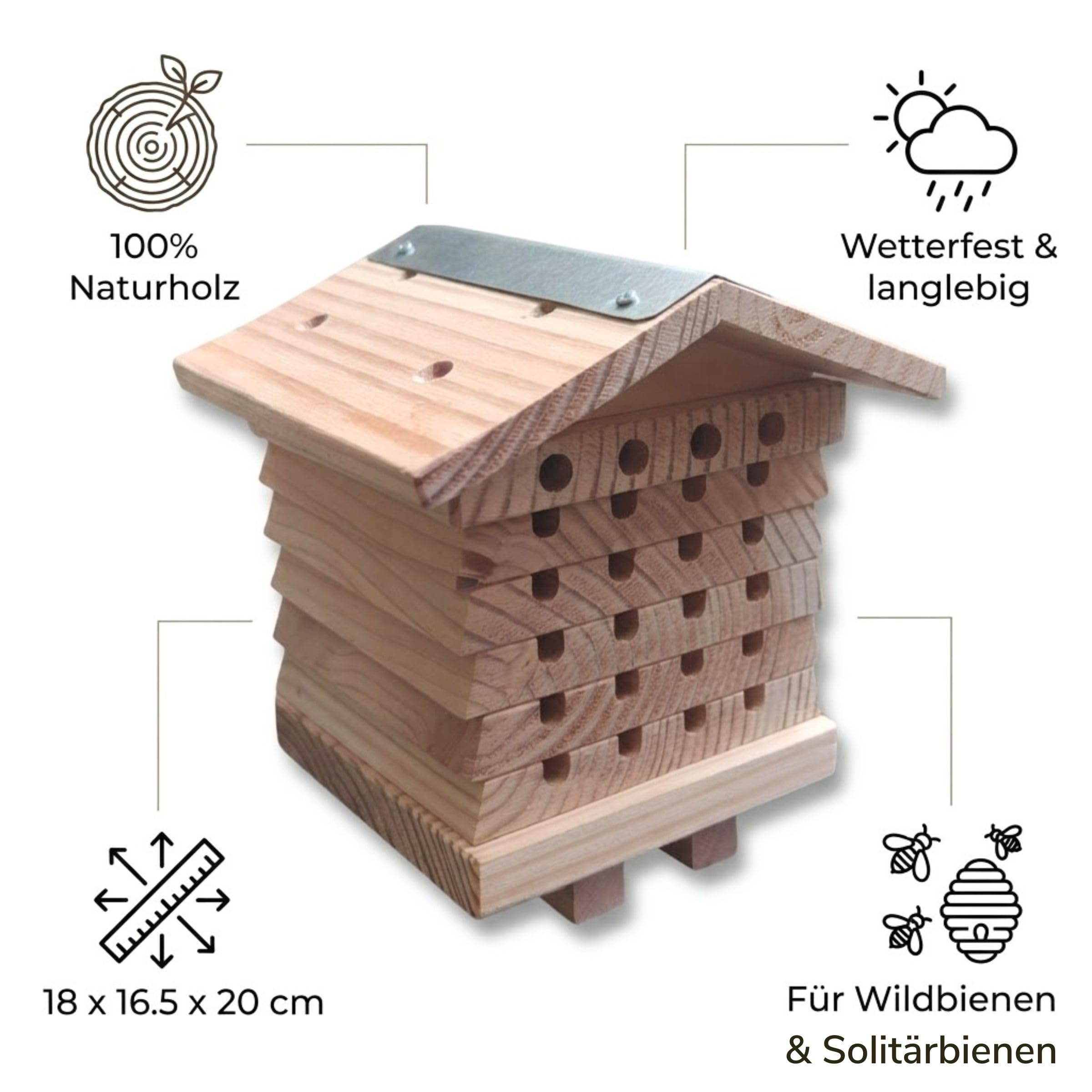 Dokkodo Bienenhotel – Nisthilfe für Wildbienen & solitäre Bienen – Insektenhotel aus nachhaltigem Holz, wetterfest, zerlegbar – für Garten, Balkon, Schule & Kita