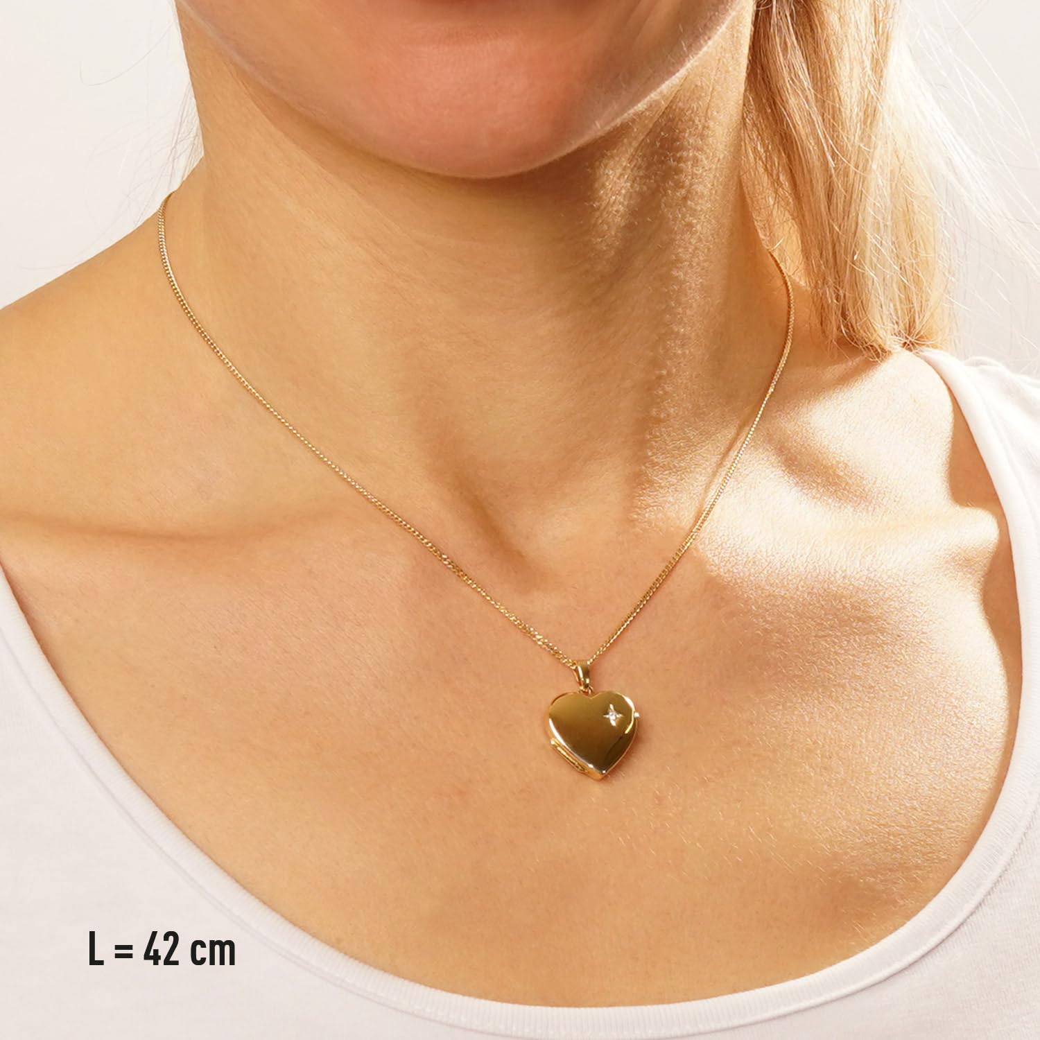 trendor Medaillon Herz Anhänger 925 Silber Vergoldet 21214 | wunderschönes Schmuckstück für Damen, elegante Geschenkidee