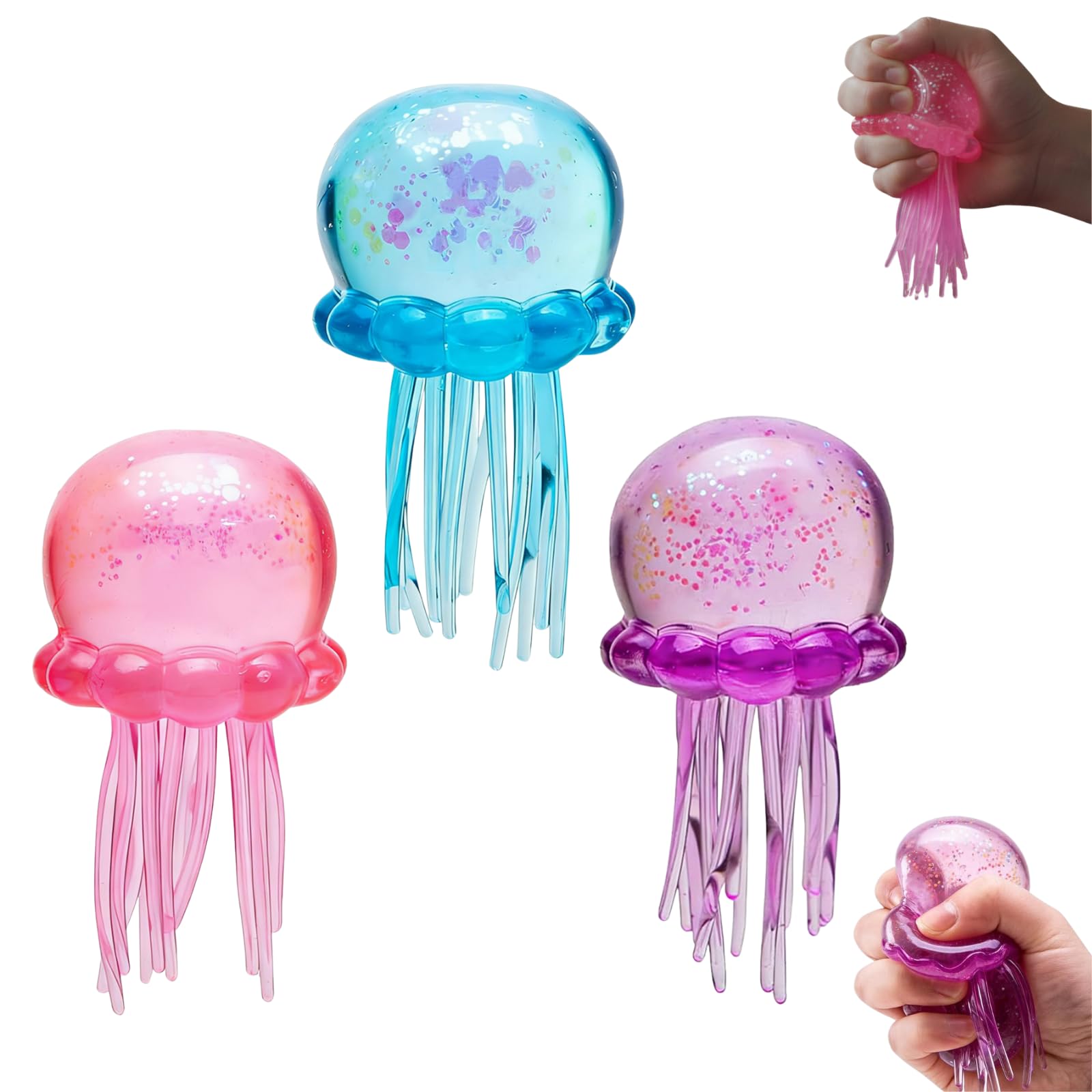 Jellyfish Squishy, Jellyfish Squeeze Stress Ball, Ice Squeeze Cube-Drop Malt Sugar Balls Sensory for Anxiety Stress Party Favors (3PCS)