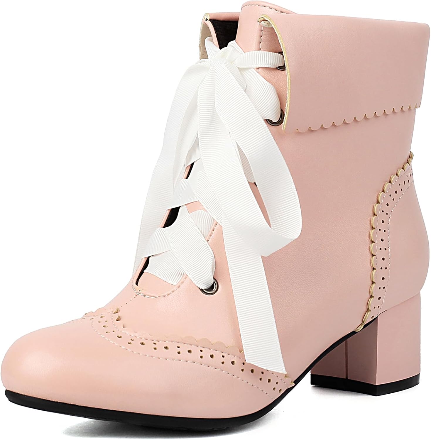 Gicoiz Women Brogue Block Heels - Ankle Cuff Comfort