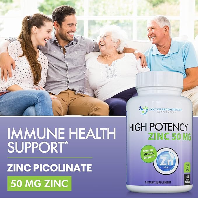 Zinc 50mg - Zinc Picolinate Immune Health Support Supplement 120 Veggie Capsules