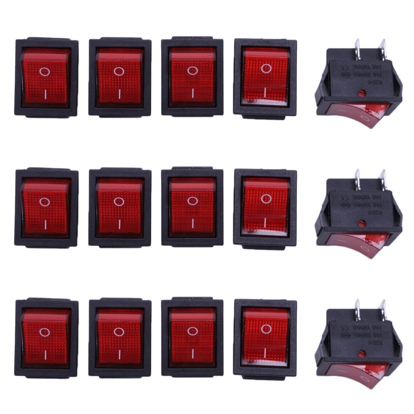 Jnchdghwa 15 x Red Illuminated Light On/Off DPST Boat Rocker Switch 16A/250V 20A/125V AC