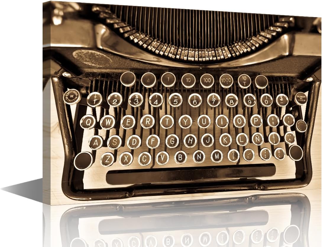 Modern Wall Art 1 Panel Antique Typewriter Paper Notebook Posters and Prints for Home Hotel Office Wall Decoration, Stretched Framed Gallery-Wrapped Ready to Hang, 18" Wx12 H