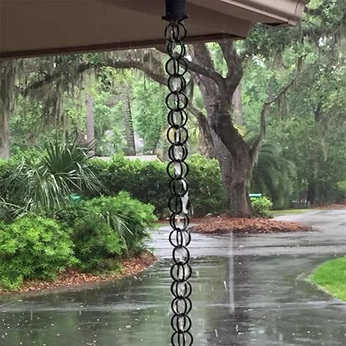 Miniatura 5 de AErosx Cadenas de lluvia para canalones, cadenas de lluvia de metal negro de aleación de aluminio de doble bucle, cadena de lluvia fácil de colgar