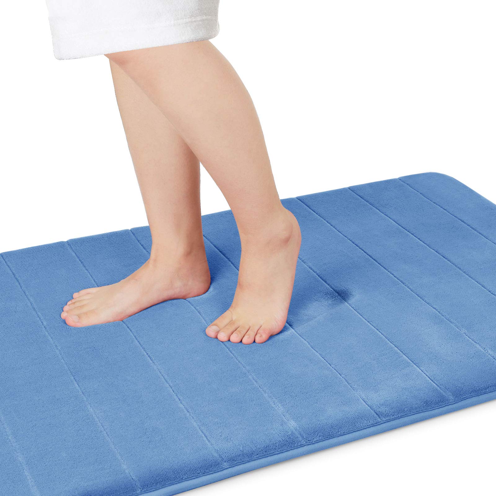 Yimobra Long Bath Mat 44"x24", Super Soft Quick Dry Memory Foam Bathroom Rug, Water Absorbent, Non Slip Backing Machine Washable for Tub Shower, Thick Comfort Support, Blue