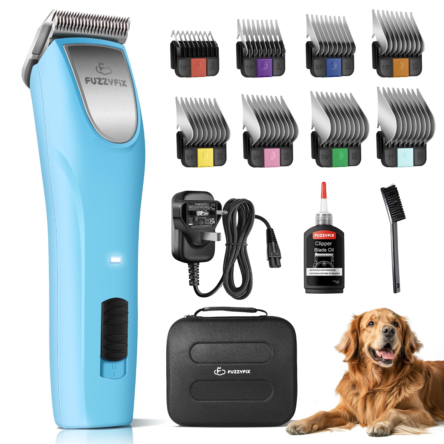 FuzzyFix Dog Clippers Professional for Thick Hair, Low Noise Clippers Cordless Ergonomic Design with 2-Speed,Dog Grooming Kit for Cockapoos Labradoodles Poodles & Cavapoos with Metal Comb Guides