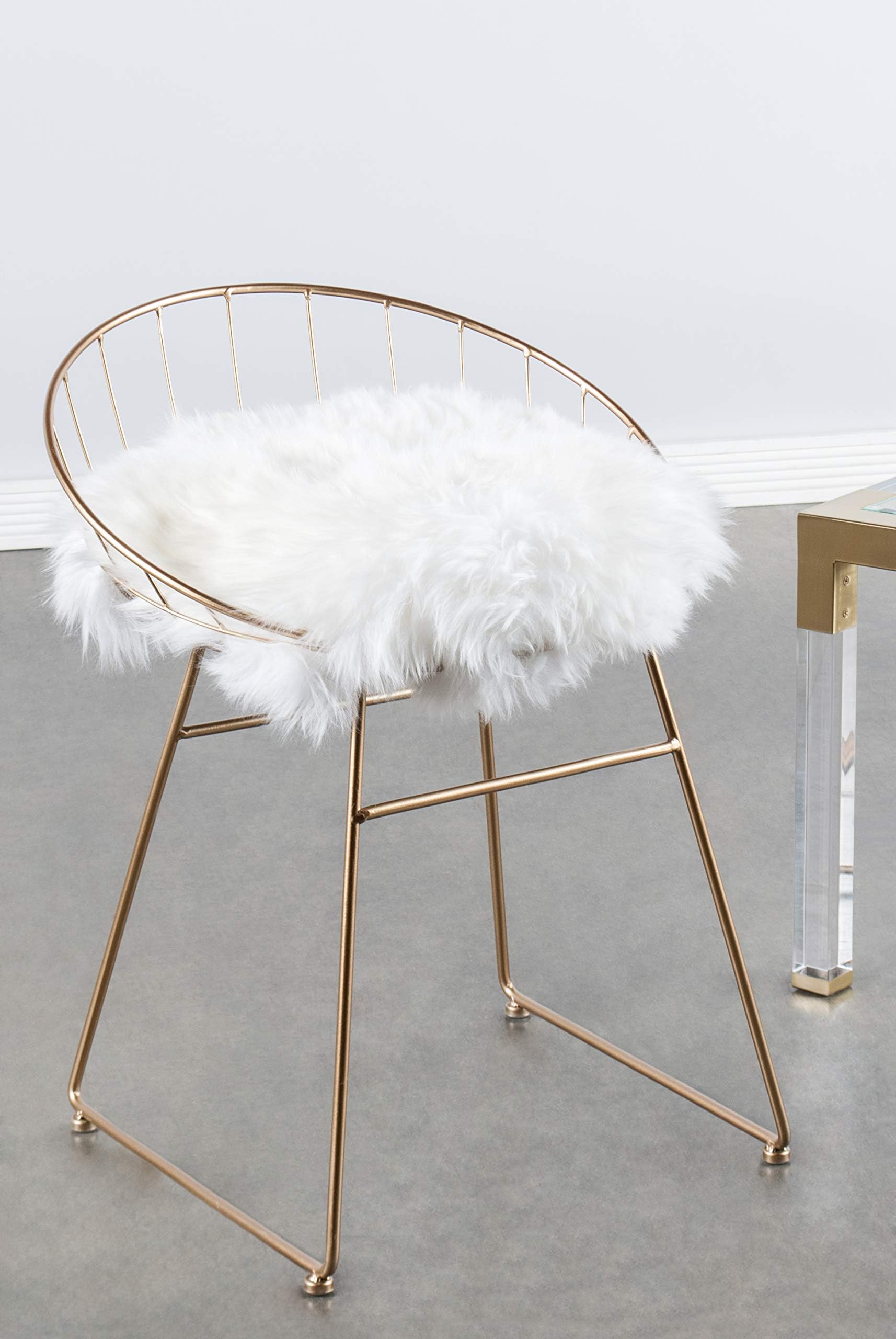 T058FUR Kylie Sheepskin Chair, 25.5 Inch Tall, Gold, White, Gray