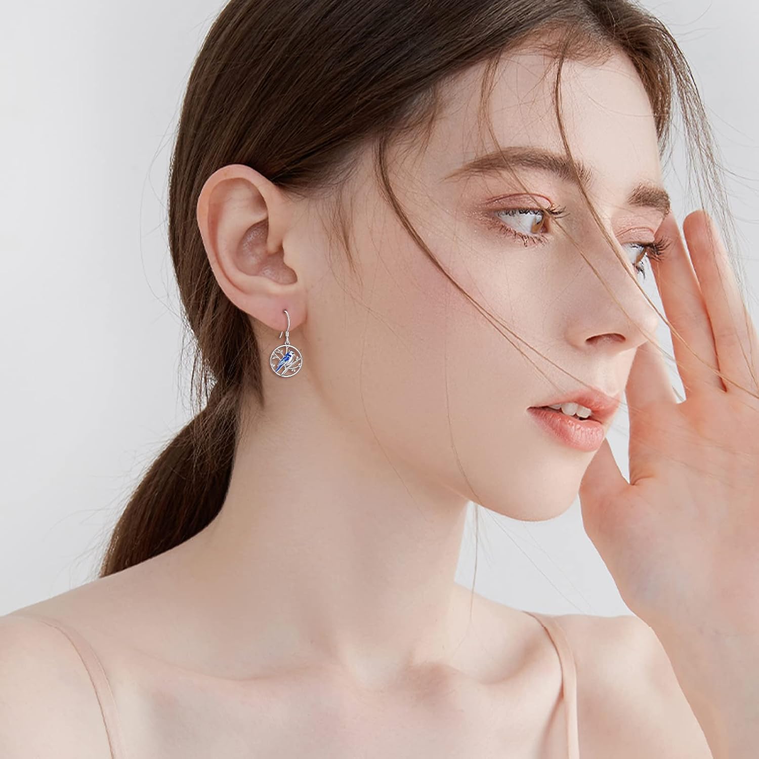 ONEFINITY 925 Sterling Silver Blue Jay Cross Dangle Drop Earrings Blue Bird Jewelry for Bird Lover Gifts