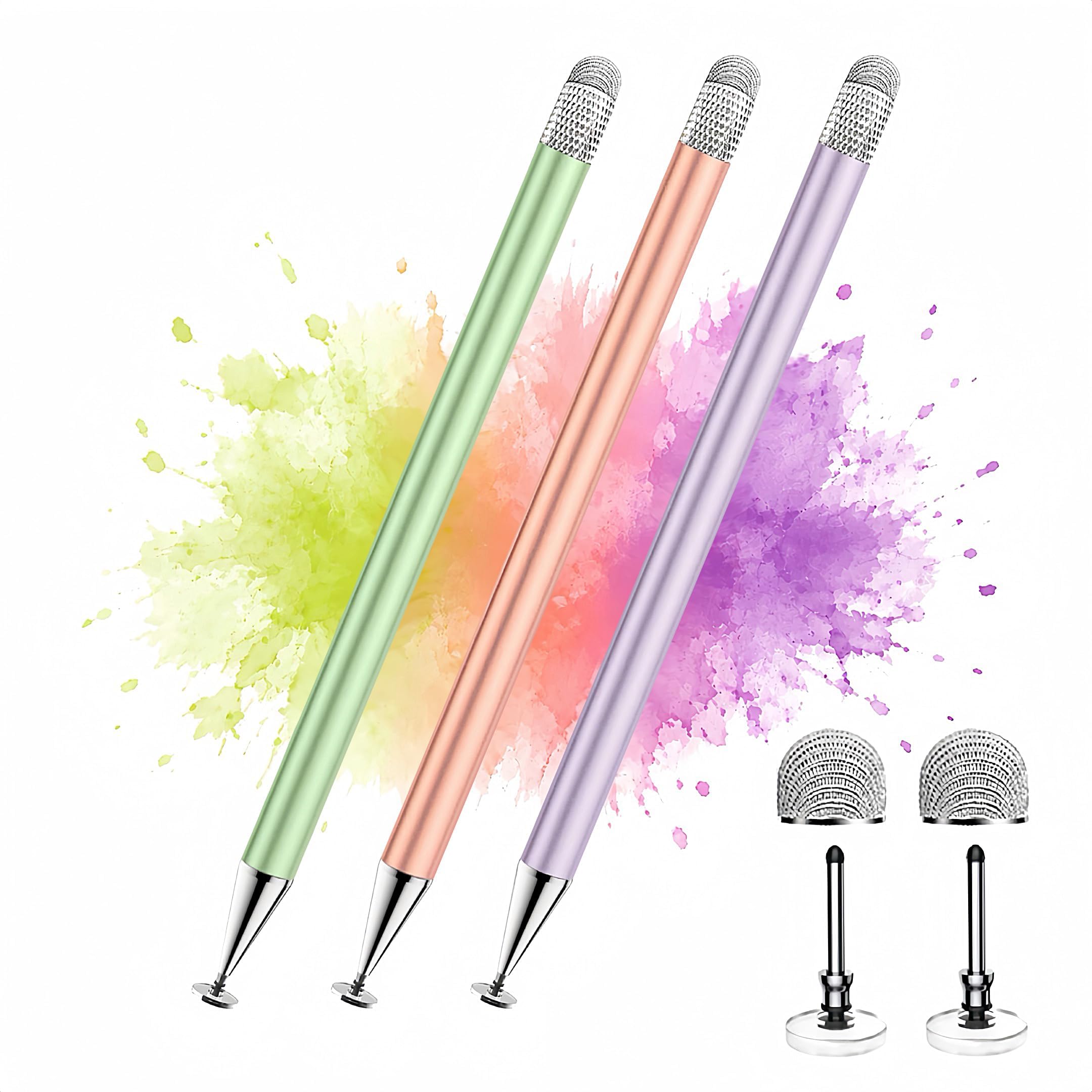 Stylus Pen for Touchscreen ipad.2-in-1 Tip for Nintendo Switch | 3 Pcs,Disc & Fiber Tip,High Sensitivity,No Charging,Universal for ipad/iphone/Android/Tablets,Lightweight Alloy,4 Tips