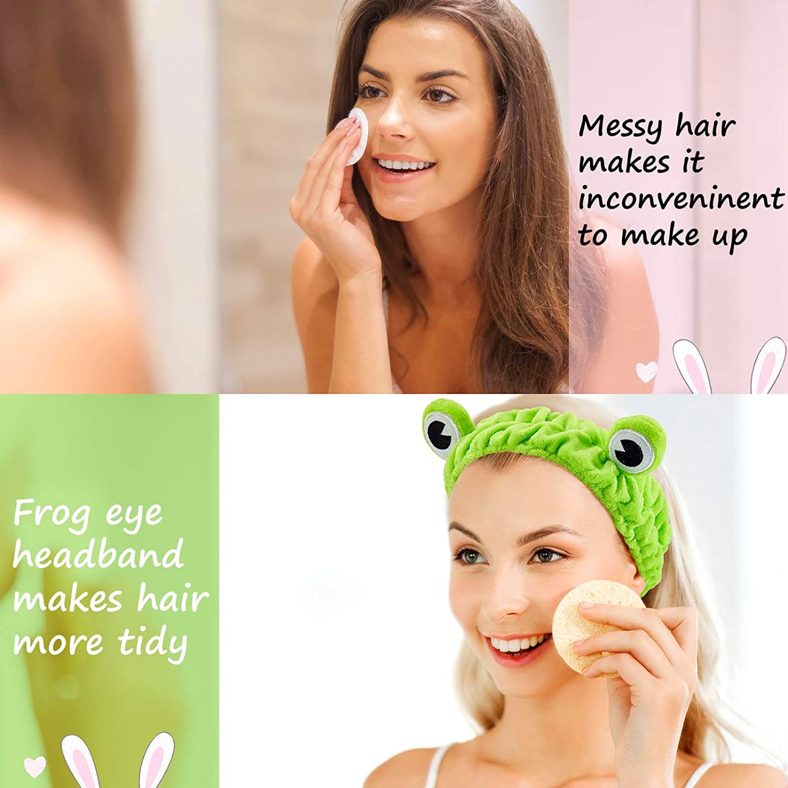 Set di 4 fasce da polso per spa per orecchie di gatto, fasce per capelli per trucco da donna in pile di corallo elastico per lavaggio viso per doccia sport bellezza cura