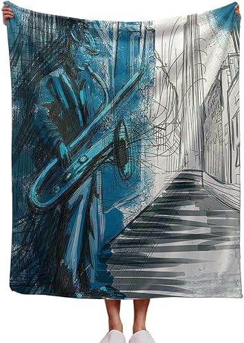 Cobijas para Invierno Colección de decoración de música de jazz para cama suave, afelpada, esponjosa, 40 x 50 pulgadas