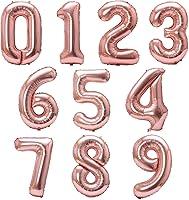 Vista 1 de Globo de aluminio grande de 40 pulgadas con número de helio, cumpleaños, boda, fiesta, 0-9 (color oro rosa, 0-9)