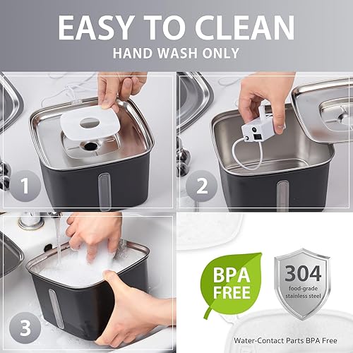 Miniatura 2 de Veken Fuente de agua de acero inoxidable para gatos, fuente automática de 95 onzas  2.8 L, dispensador de agua para perros con filtros de repuesto y