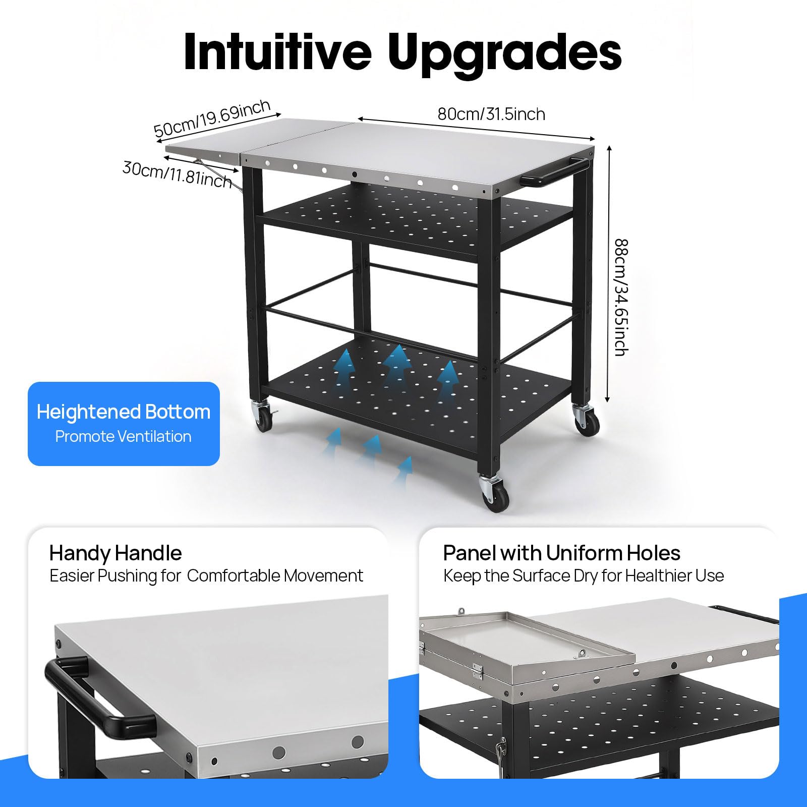 Carrello per barbecue, con tavolino laterale pieghevole, per | Carrello per barbecue con piano in acciaio inox, carrello da cucina per esterni, 80 x 50 x 88 cm, tavolo da barbecue con