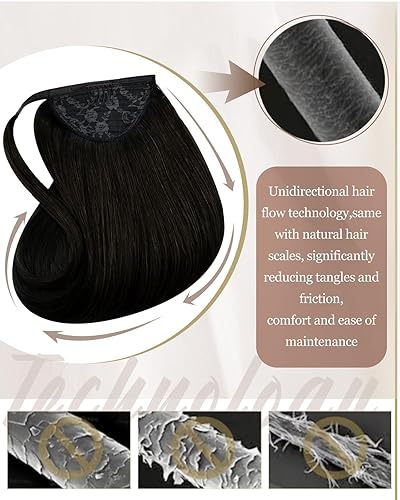 Miniatura 5 de Hetto Extensiones de cabello humano de cola de caballo color marrón #2, extensiones de cabello humano de cola de caballo de color marrón oscuro,