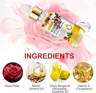 NIKITA.VIVI Rose & Vitamin E Face & Body Oil 60ml, 100% Natural Organic Rose Face Body Oil, Reduce Fine Lines, Lighten Skin Spots, Antioxidant, Reduce Scars & Stretch Marks, Nourish Skin & Anti Aging
