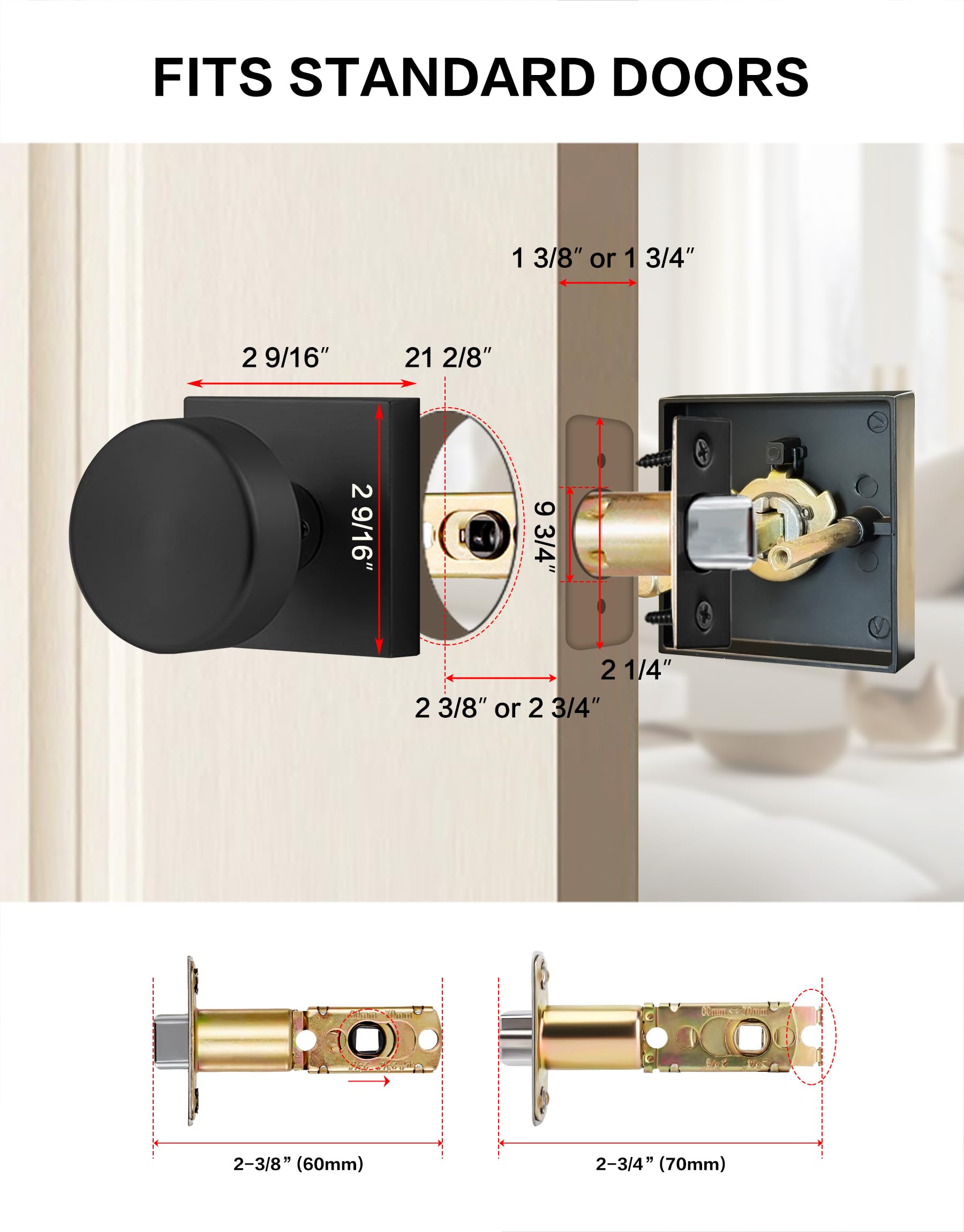 Matte Black Passage Door Knobs - 2 Pack -3