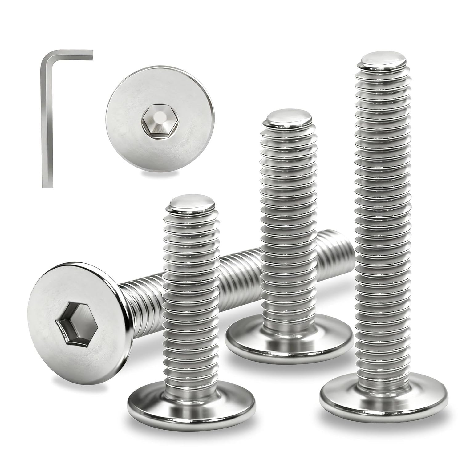 M8 Bolt 304 Stainless Steel Hex Socket Bolts M8x60 mm, 12 Pcs Flat Head Furniture Screws Fully Threaded Machine Screw Silver Allen Hex Drive for Home Furniture Tables Chairs