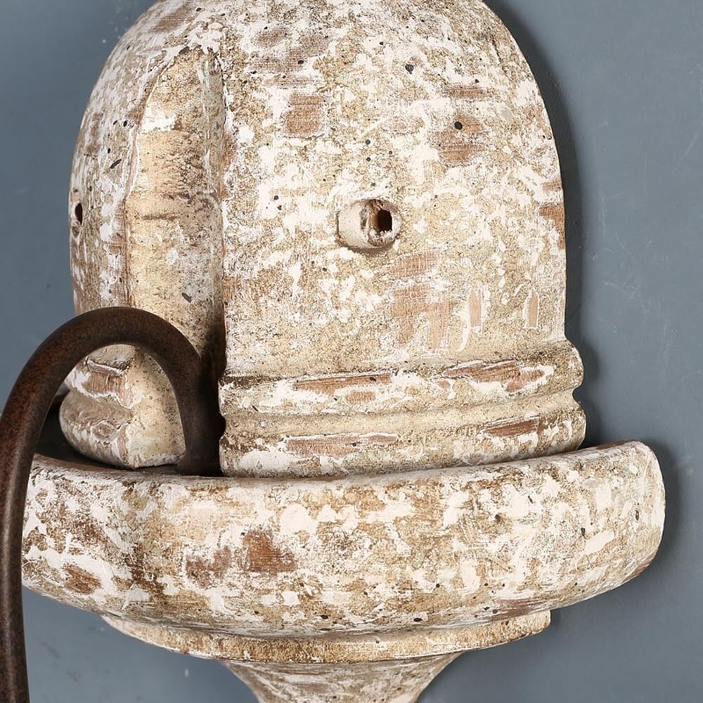 Französische Vintage Rustikale Vogel Wandlampe Bauernhaus Kerze Wandlampe Distressed Weiß Holz Finish Wandleuchten for Schlafzimmer Wohnzimmer(2-Lights)