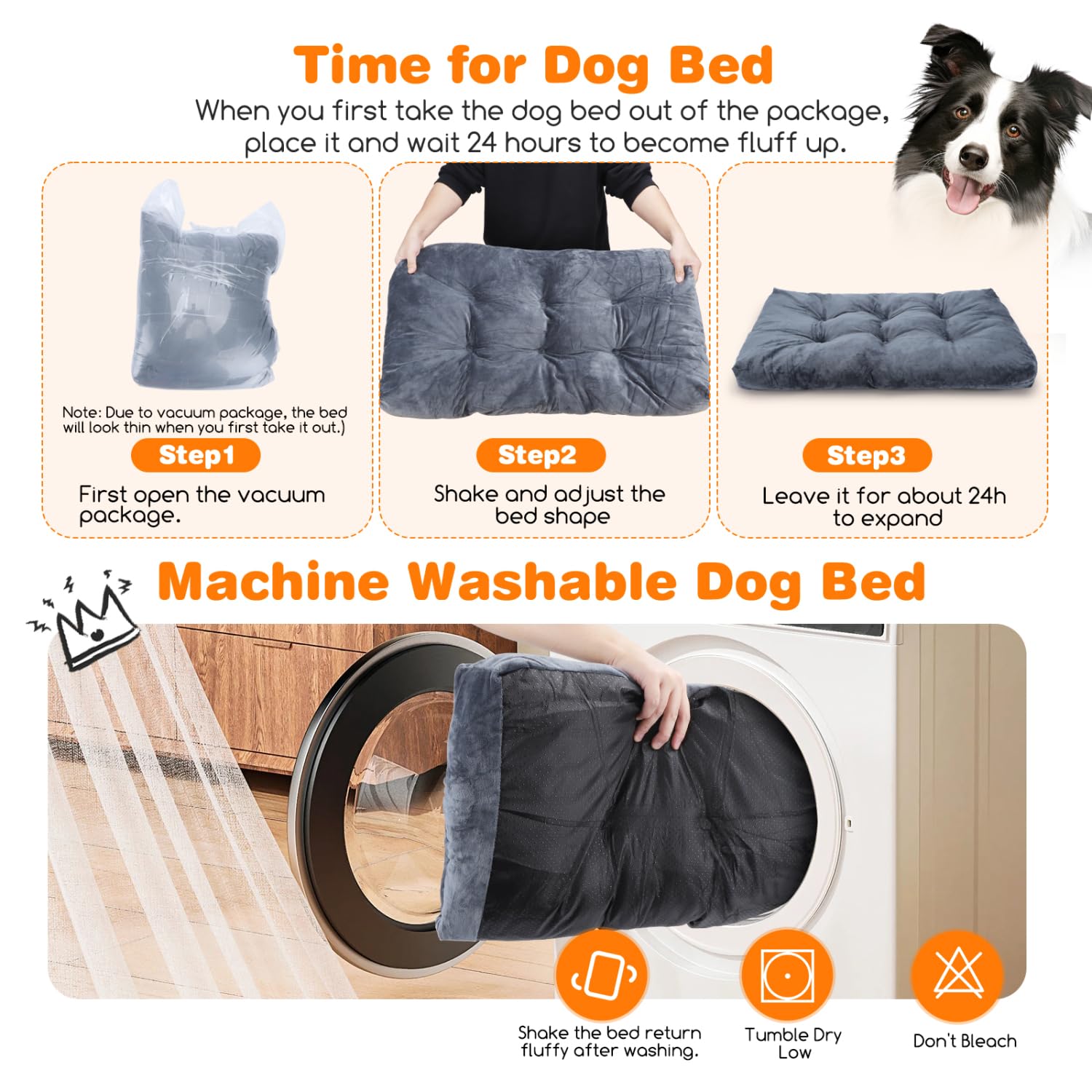 Nobleza Cama Perro Grande, Cama Perro Lavable, Suave y Esponjoso, Antideslizante, Gris Oscuro, 110x73cm