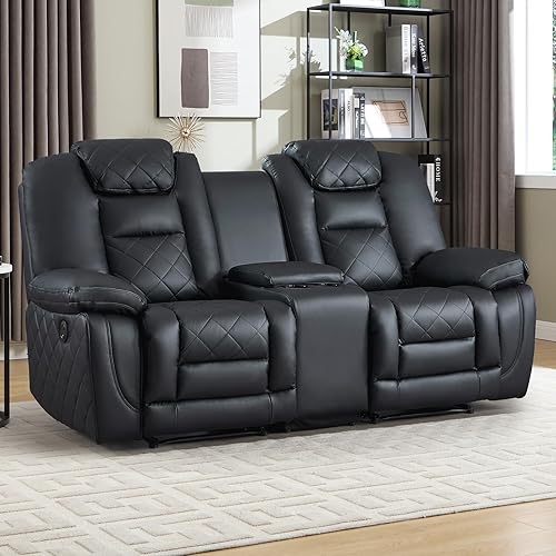 Miniatura 10 de EBELLO Sofá Reclinable Manual Loveseat de Cuero Sintético, Sillón Sofá Reclinable de 2 Asientos con Consola Central, Almacenamiento Oculto y