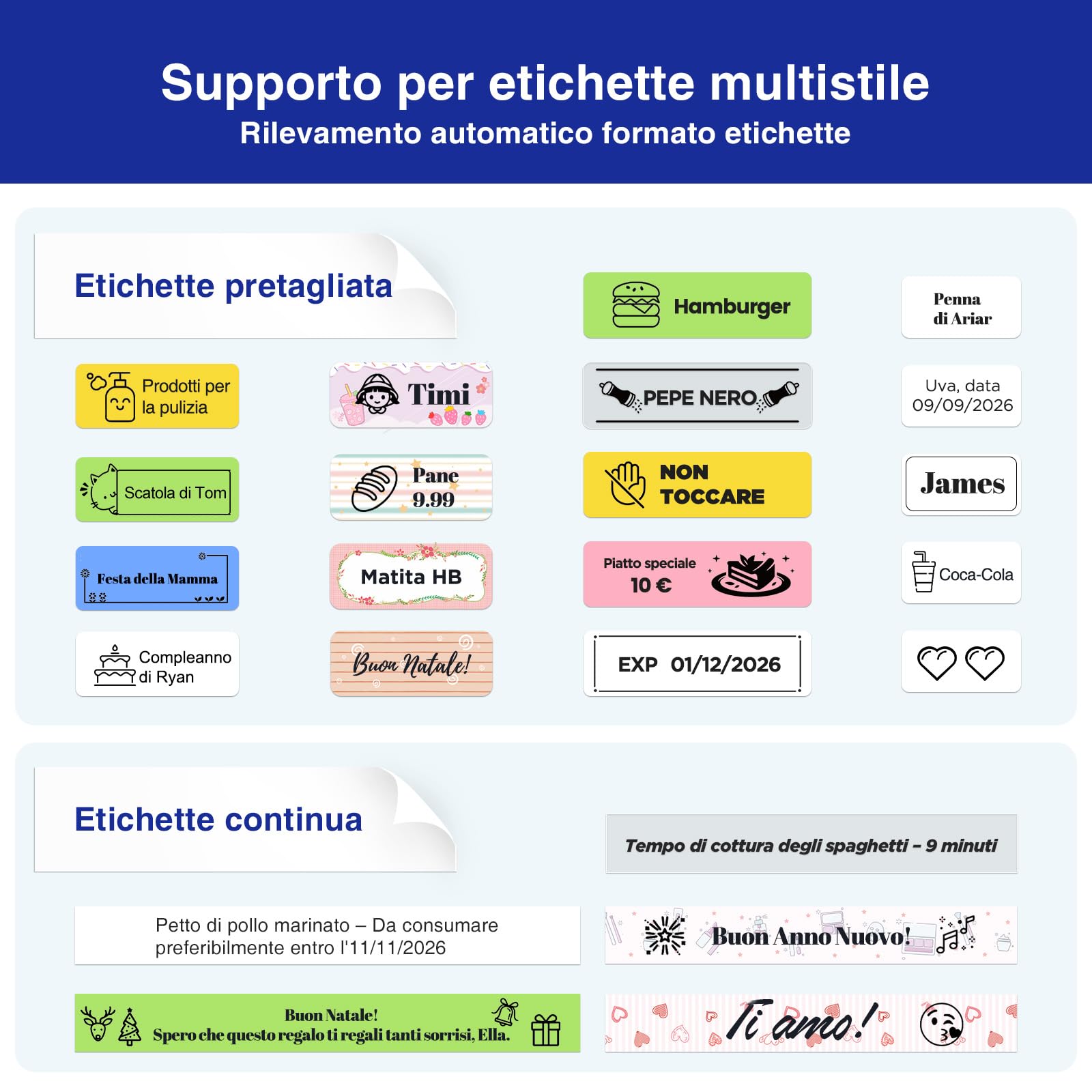 SUPVAN E12 - Etichettatrice con 4 nastri, compatibile con tastiera e app, schermo retroilluminato, margini ridotti, ricarica USB-C, senza inchiostro, ideale per casa, cucina, ufficio, scuola, nero