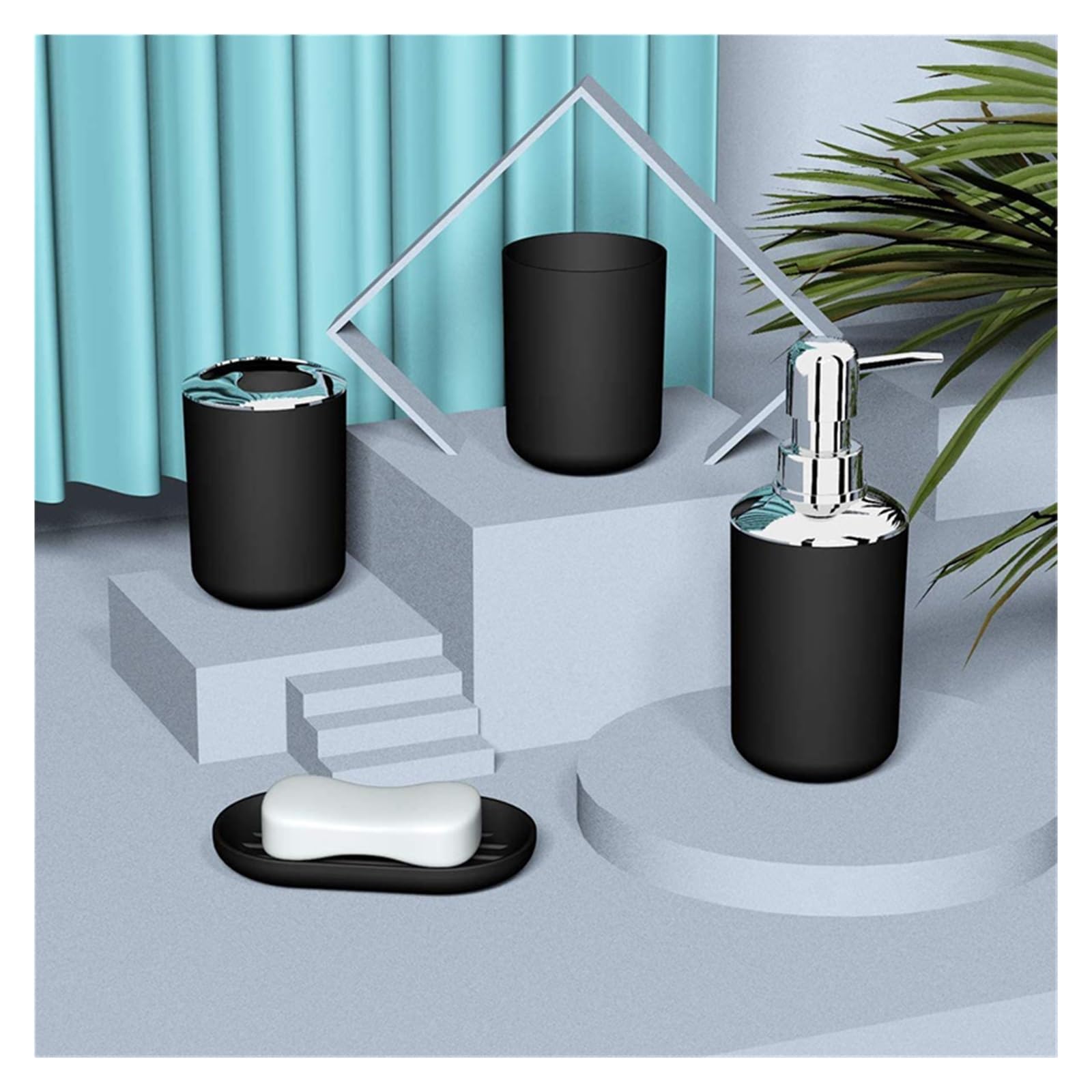 Set Dispensador Jabon Baño 4 piezas de accesorios de baño de lujo, soporte de plástico for cepillo de dientes, taza, dispensador de jabón, plato, soporte for inodoro, bomba, botella, taza, juego de ba