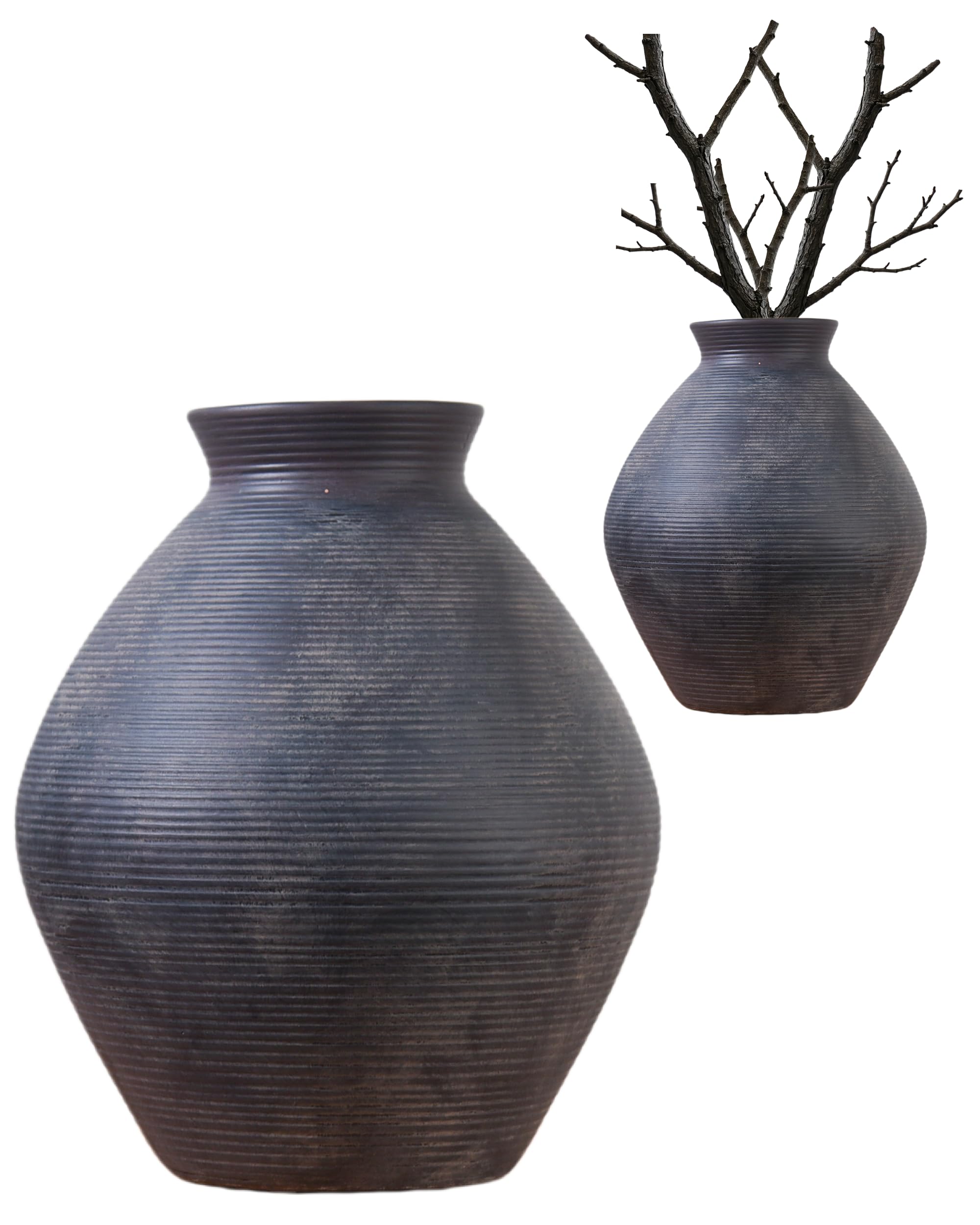 UPWOIGH 12" Modern Distressed Ceramic Vase, Large Antique Brown Terracotta Floor Vase, Farmhouse Pottery Clay Decorative Vase for Table Centerpiece, Living Room Bedroom Home Décor