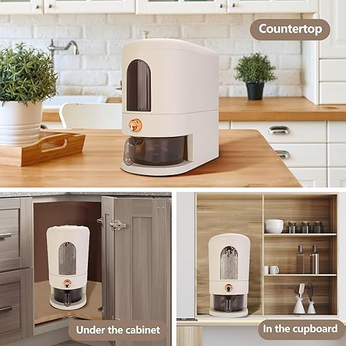Miniatura 5 de Dispensador de arroz, recipiente de arroz de 12 libras con taza medidora, caja fresca incorporada, dispensador de cereales a prueba de humedad con