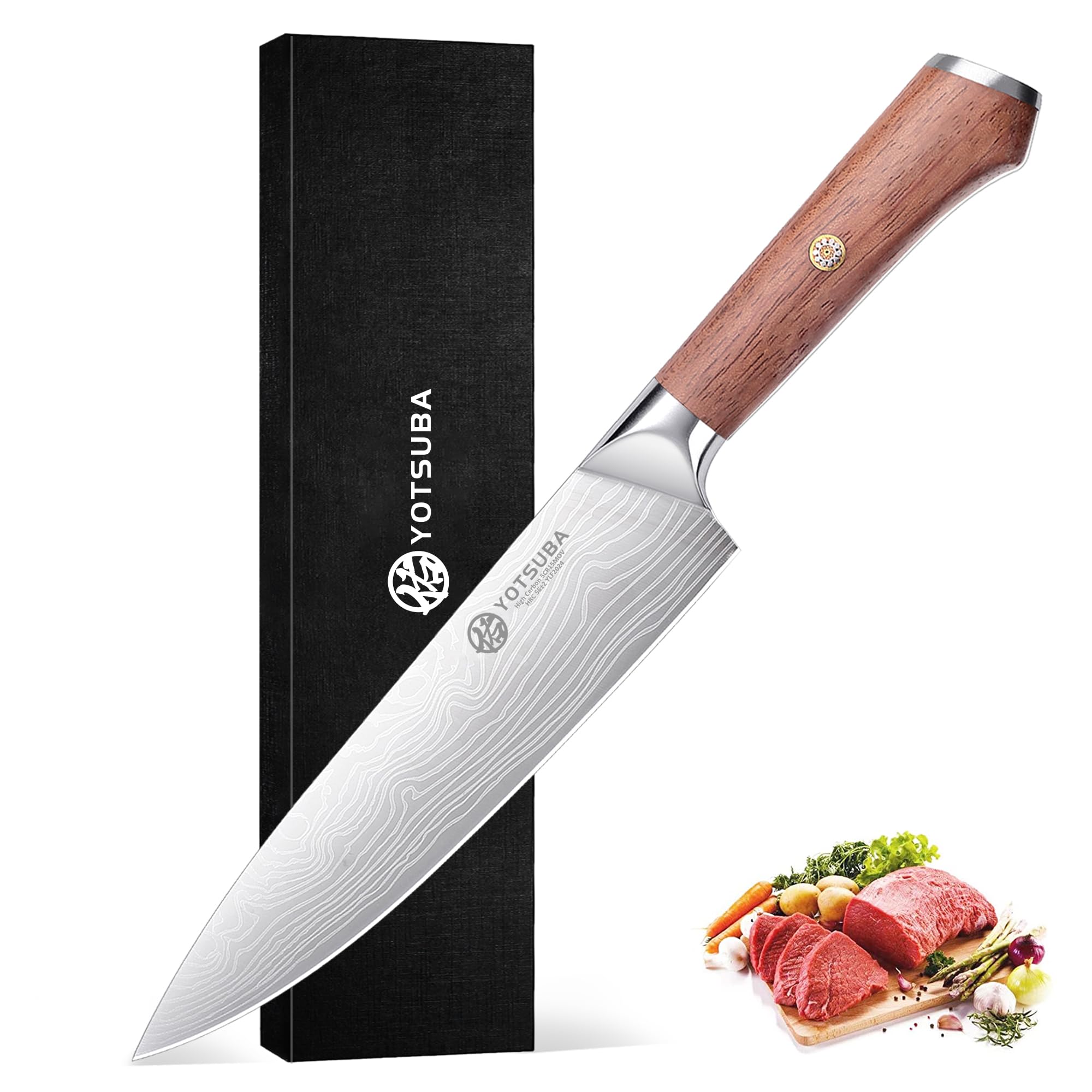 YOTSUBA 8 Inch Japanese Chef Knife with Full Tang Rosewood Handle
