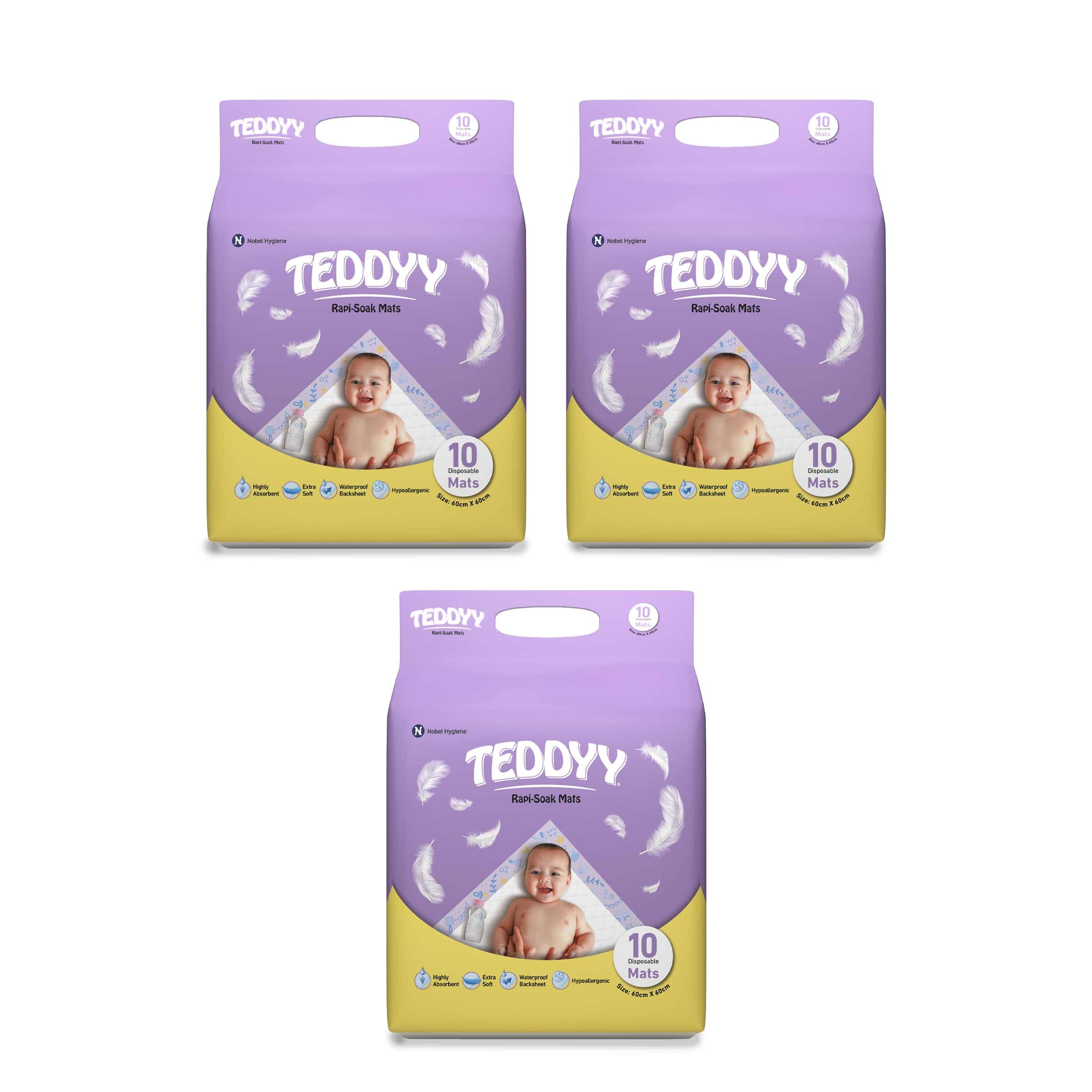TEDDYY Baby Disposable Rapi-Soak Mats Size - 60 X 60 cm (Pack of 30)