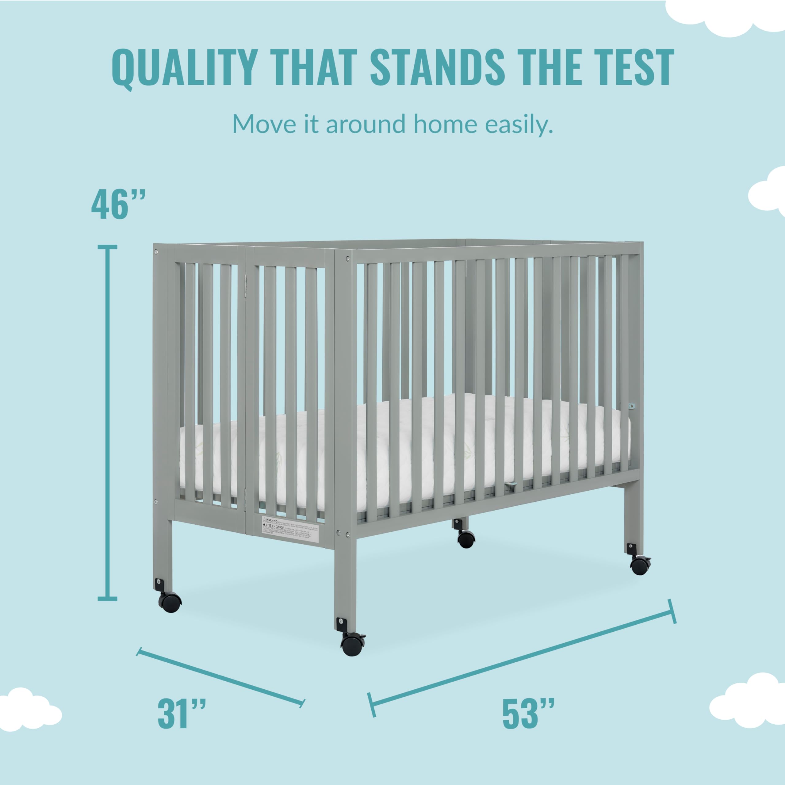 Dream On Me Quinn Full-Size Folding Crib in Cool Grey, Removeable ...